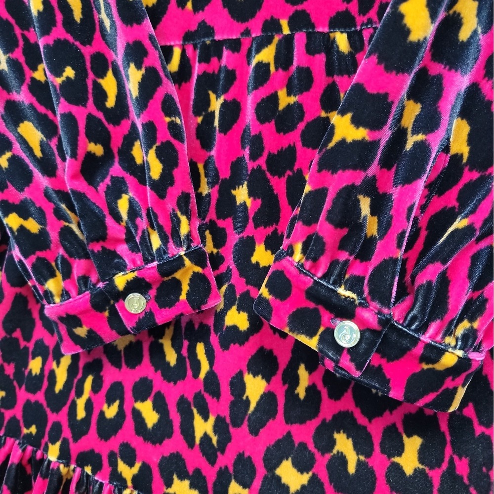 Jude Connally Pink Leopard Velour Print Long Sleeve Tiered Mini Dress Sz Small - Picture 7 of 12